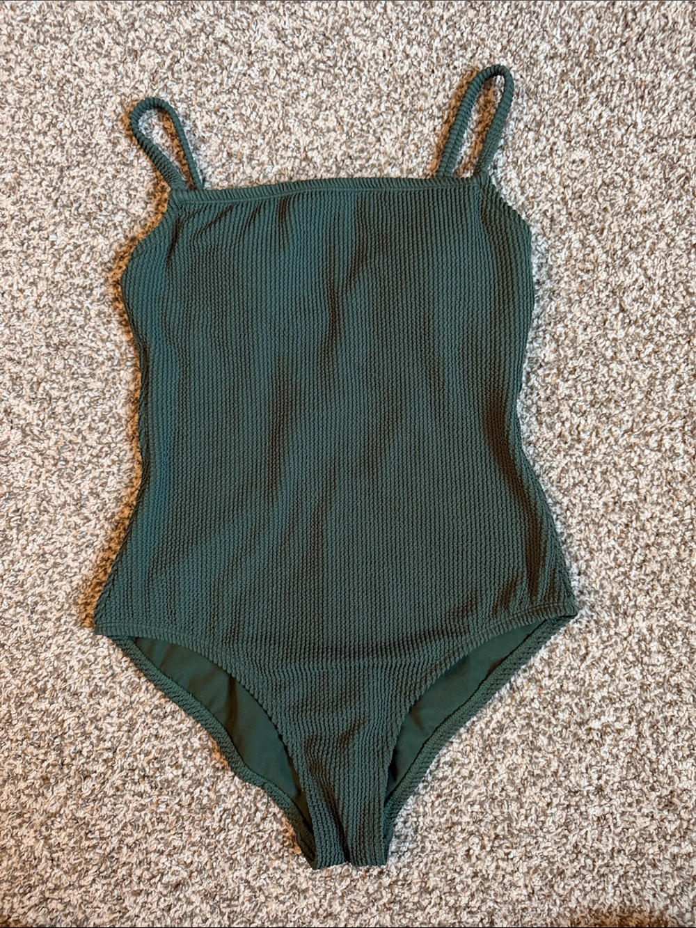 Kona Sol Olive Green Textured One-Piece Swimsuit with Thin Straps